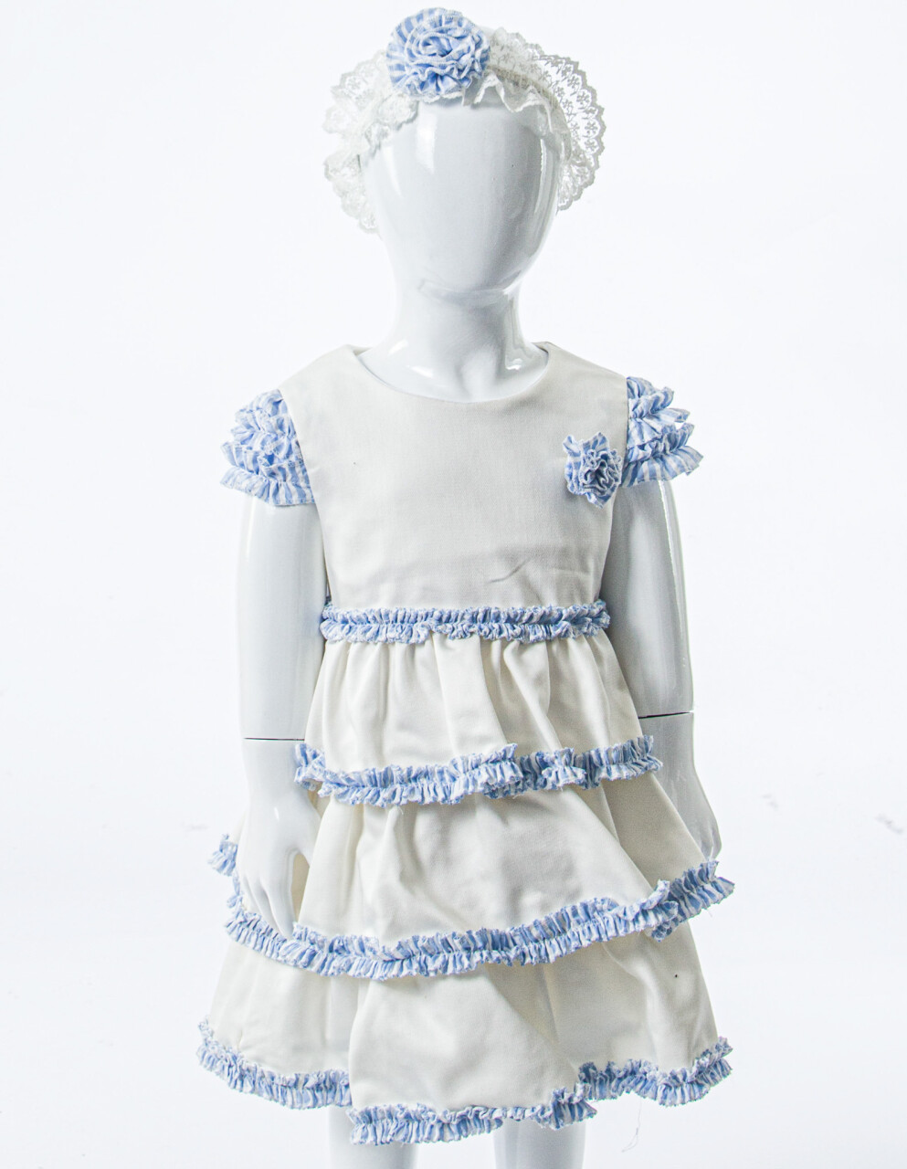 Kız Çocuk Yazlık Elbise 6-36 Ay 9085 Ekru - Mavi - 4