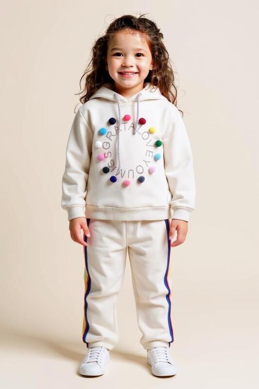 Kız Çocuk Eşofman Takım 4-8 Yaş 7228 Ekru - GRATA