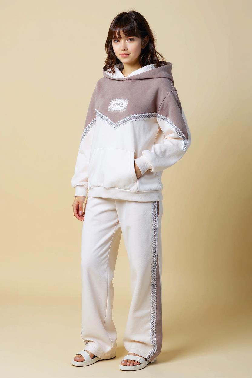 Kız Çocuk Eşofman Takım 10-16 Yaş 7433 Bej - 1