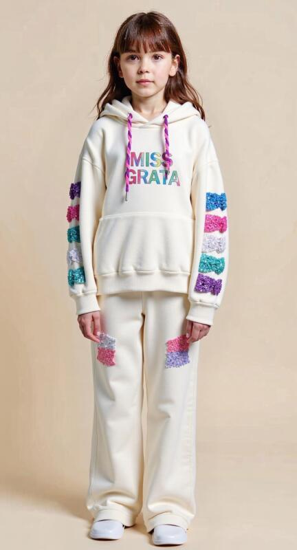 Kız Çocuk Eşofman Takım 10-16 Yaş 7431 Ekru - GRATA