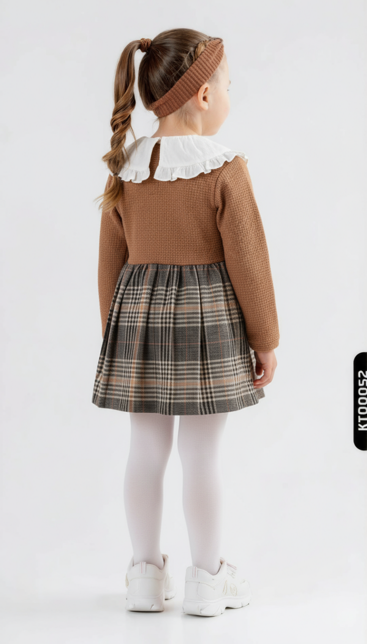 Kız Çocuk Elbise 3-12 Ay 8316 Kahverengi - 2