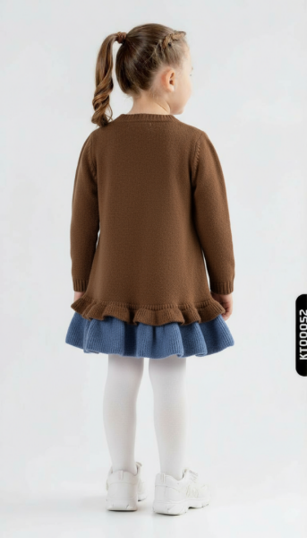 Kız Çocuk Elbise 3-12 Ay 8312 Kahve-Lacivert - 3