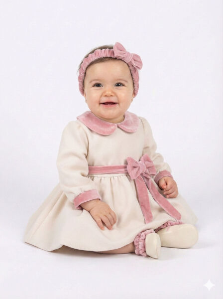 Kız Çocuk Elbise 3-12 Ay 2503 Ekru - Pembe - GRATA