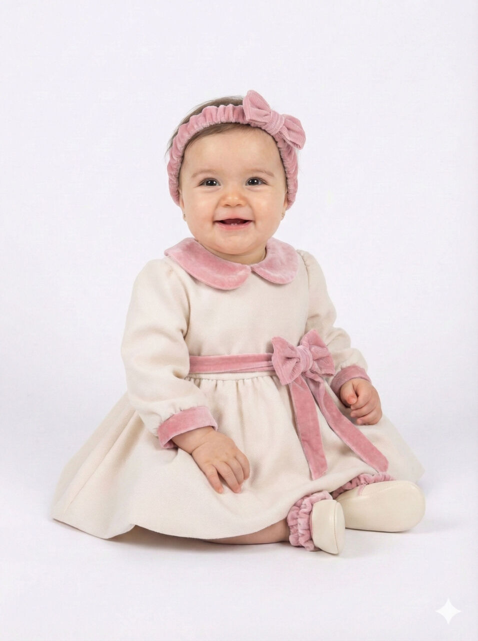 Kız Çocuk Elbise 3-12 Ay 2503 Ekru - Pembe - 1