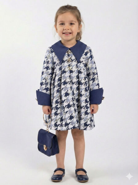 Kız Çocuk Elbise 4-10 Yaş 9216 Lacivert - GRATA