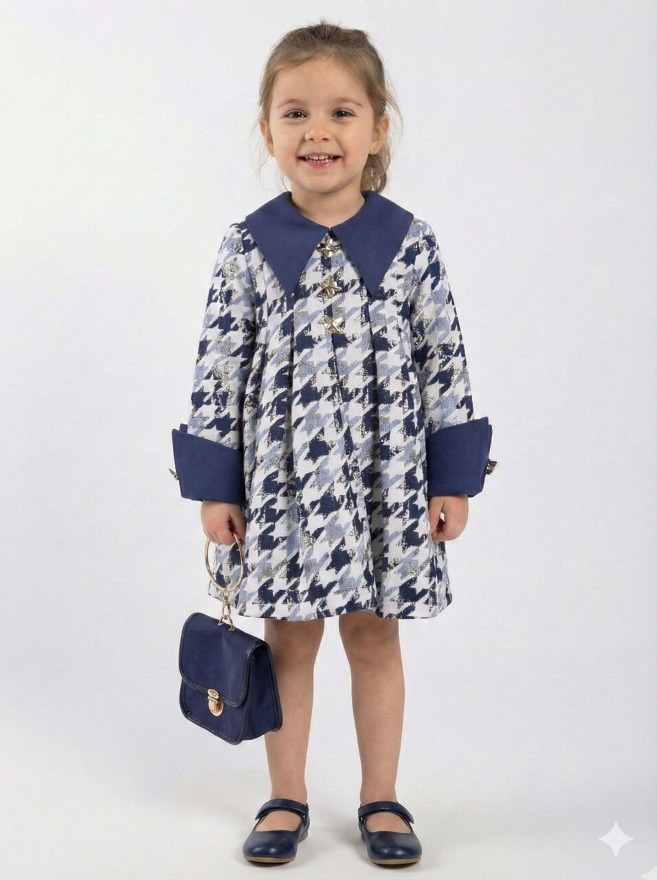 Kız Çocuk Elbise 4-10 Yaş 9216 Lacivert - 1