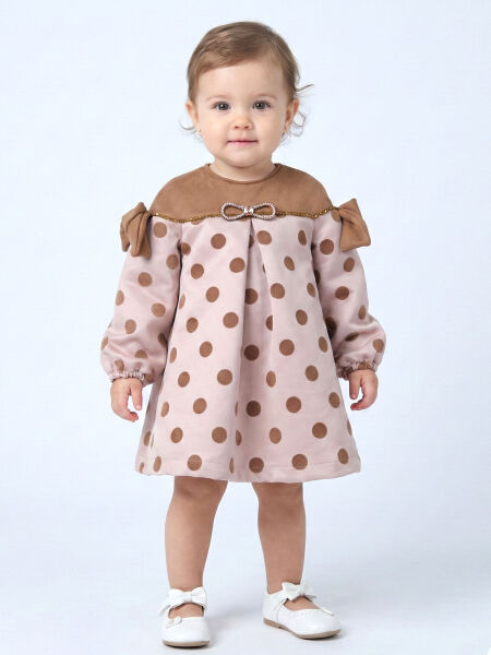 Kız Çocuk Elbise 1-5 Yaş 9078 Bej - GRATA