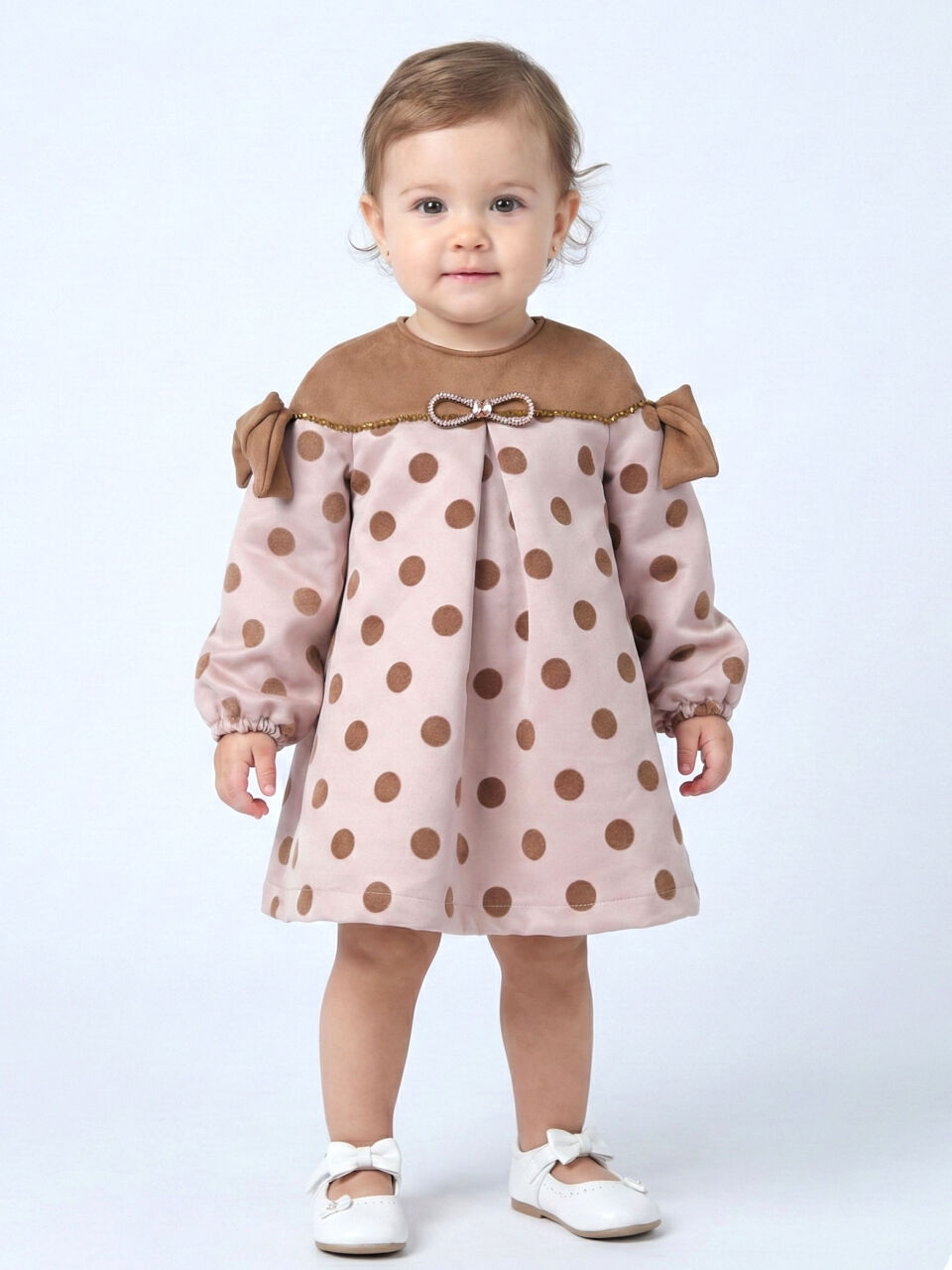 Kız Çocuk Elbise 1-5 Yaş 9078 Bej - 1