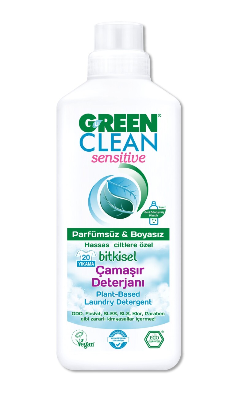Green Clean Sensitive Parfümsüz Bitkisel Çamaşır Deterjanı 1000 ml - 1