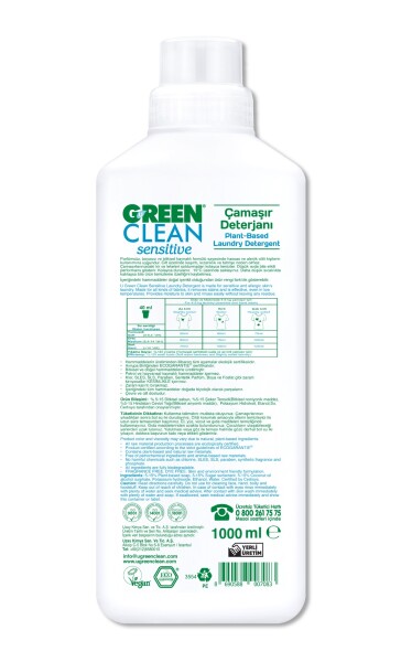 Green Clean Sensitive Parfümsüz Bitkisel Çamaşır Deterjanı 1000 ml - 2