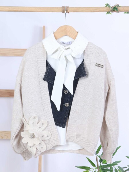 Kız Çocuk 4'lu Alt Üst Takım 7-10 Yaş 3916 Bej - 13