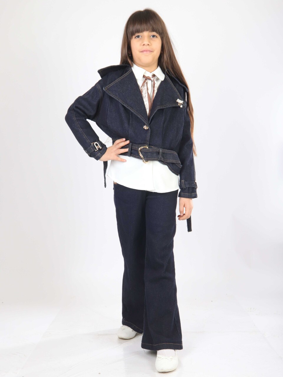 Kız Çocuk 3'lu Alt Üst Takım 7-14 Yaş 3908-4908 Koyu Mavi - 1