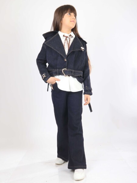 Kız Çocuk 3'lu Alt Üst Takım 7-14 Yaş 3908-4908 Koyu Mavi - 6