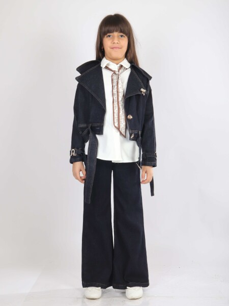 Kız Çocuk 3'lu Alt Üst Takım 7-14 Yaş 3908-4908 Koyu Mavi - 8