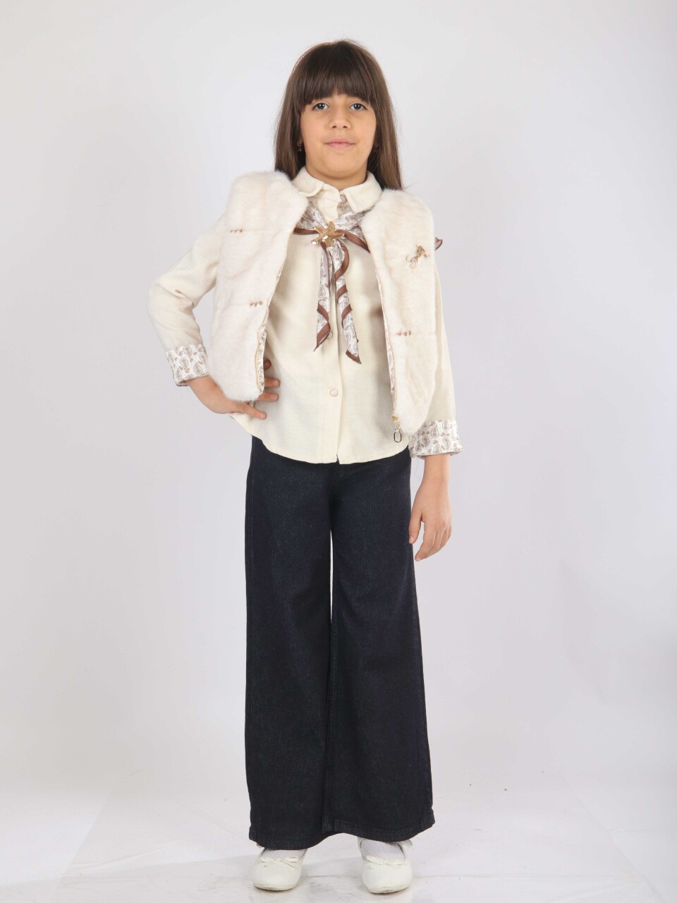 Kız Çocuk 3'lu Alt Üst Takım 11-14 Yaş 4904 Ekru - 1