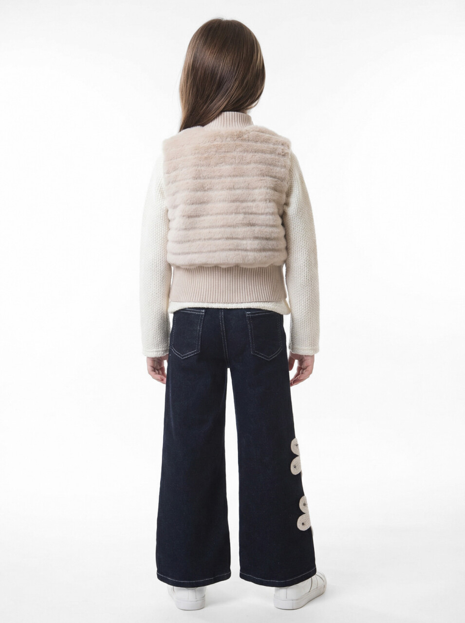 Kız Çocuk Folarlı 3'lu Alt Üst Takım 7-14 Yaş 3907-4907 Ekru - 2