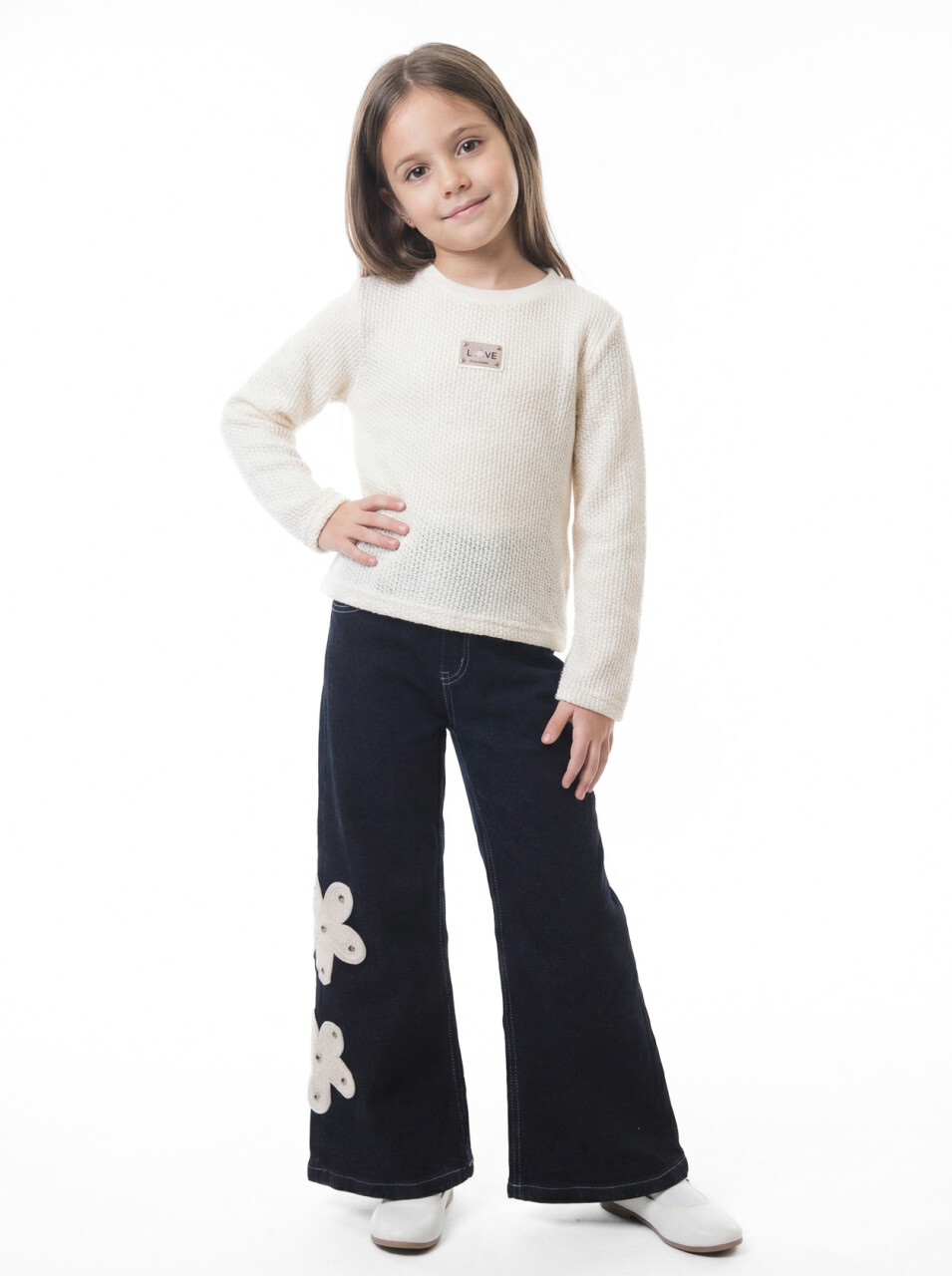 Kız Çocuk Folarlı 3'lu Alt Üst Takım 7-14 Yaş 3907-4907 Ekru - 3