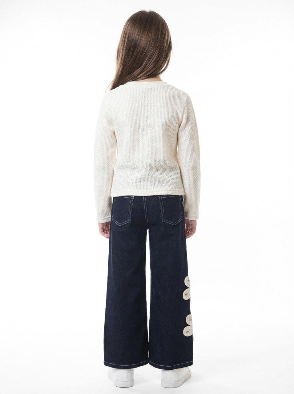 Kız Çocuk Folarlı 3'lu Alt Üst Takım 7-14 Yaş 3907-4907 Ekru - 4