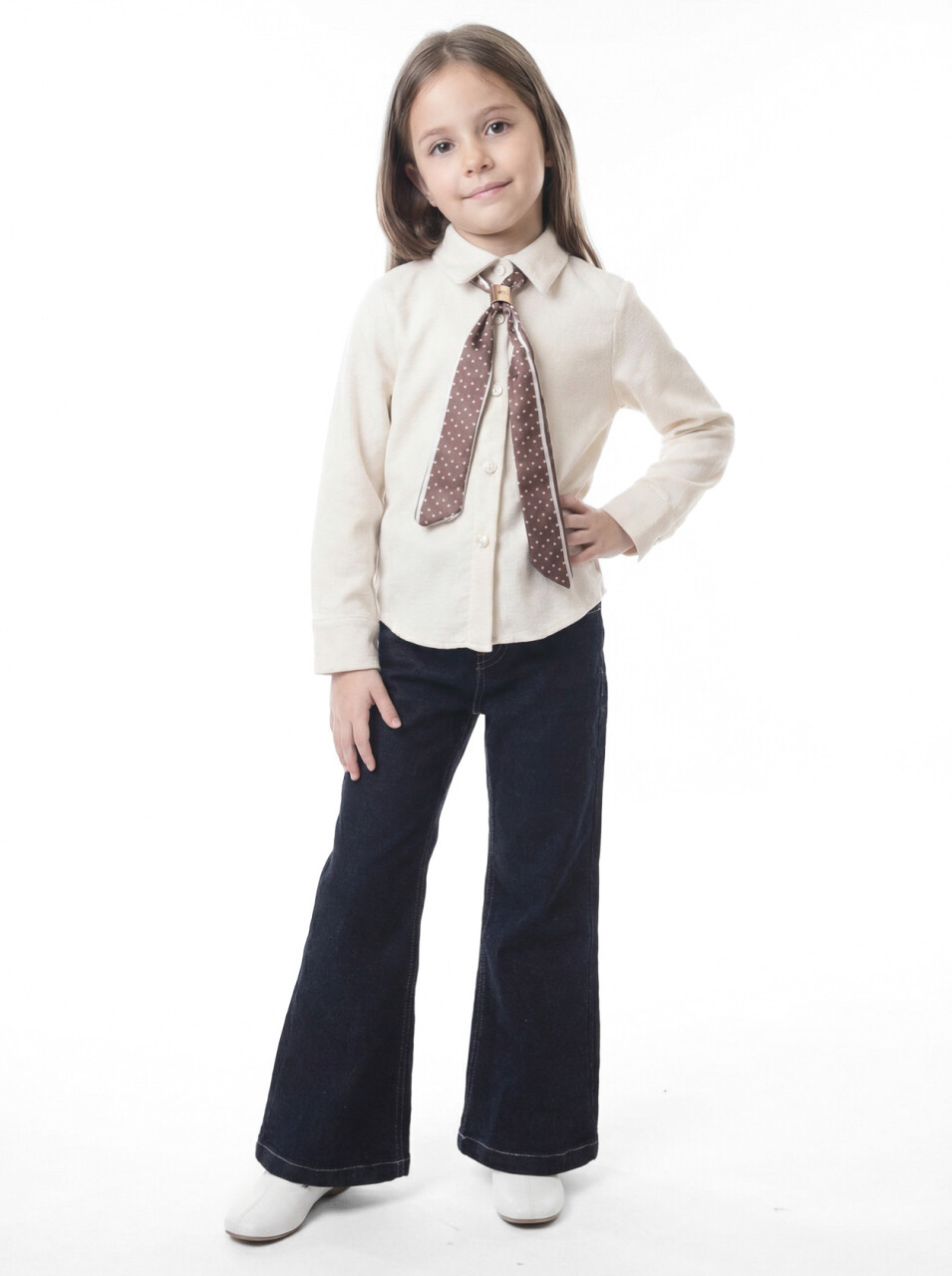 Kız Çocuk Folarlı 3'lu Alt Üst Takım 7-14 Yaş 3953-4953 Ekru - 3