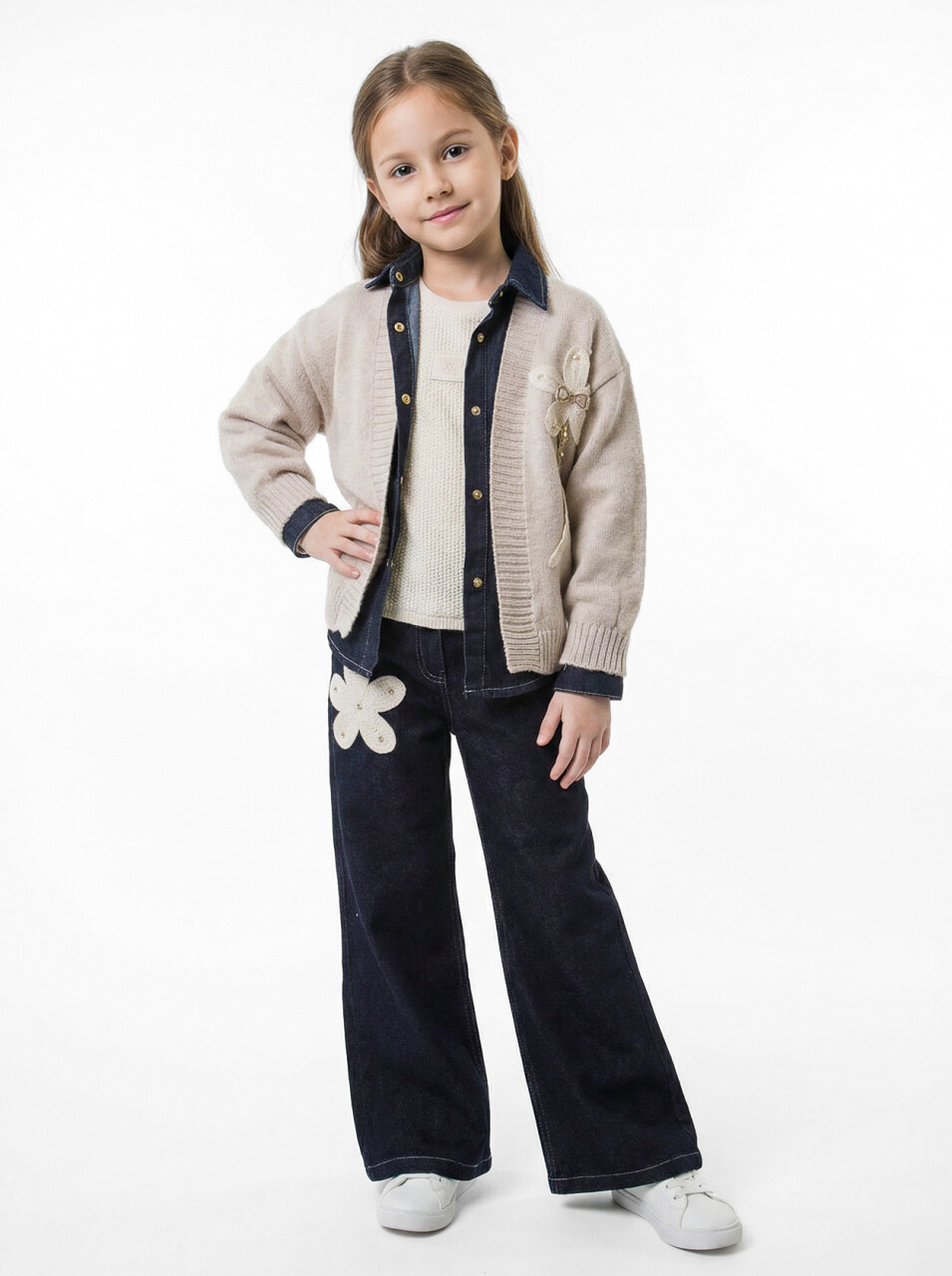 Kız Çocuk 3'lu Alt Üst Takım 7-14 Yaş 3912-4912 Bej - 1