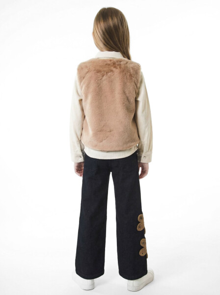 Kız Çocuk Folarlı 3'lu Alt Üst Takım 7-14 Yaş 3953-4953 Bej - 3