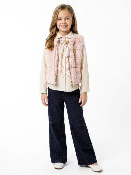 Kız Çocuk 3'lu Alt Üst Takım 7-14 Yaş 3904-4904 Pembe - Hamada Tex