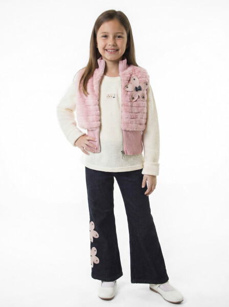 Kız Çocuk Folarlı 3'lu Alt Üst Takım 7-14 Yaş 3907-4907 Pembe - Hamada Tex