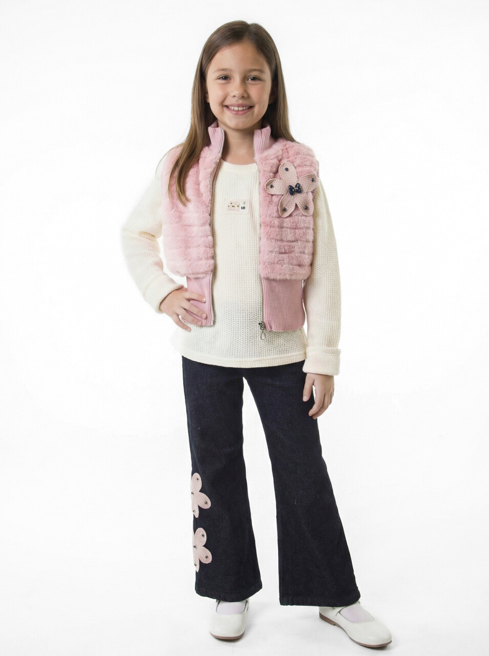 Kız Çocuk Folarlı 3'lu Alt Üst Takım 7-14 Yaş 3907-4907 Pembe - 1