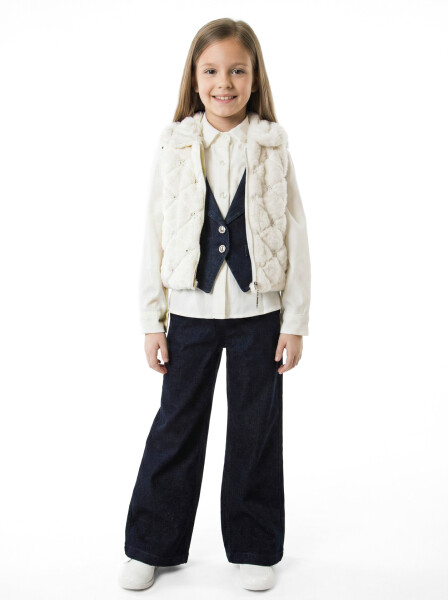 Kız Çocuk 4'lu Alt Üst Takım 7-14 Yaş 3927-4927 Ekru - 1