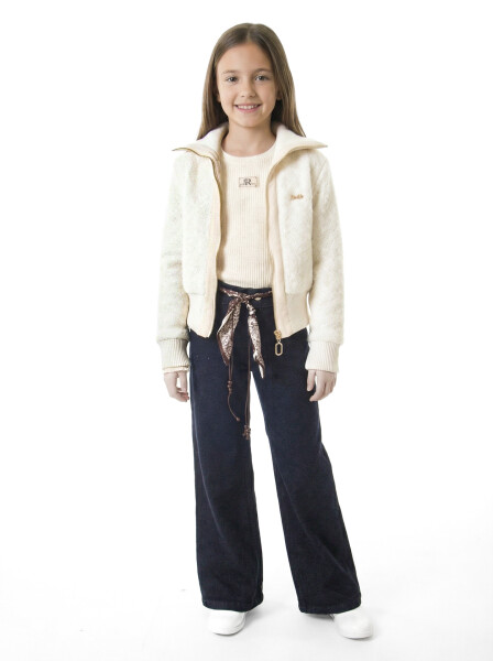 Kız Çocuk 3'lu Alt Üst Takım 7-11 Yaş 3903-4903 Ekru - 2