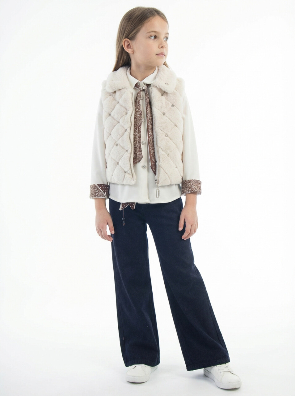 Kız Çocuk 3'lu Alt Üst Takım 7-14 Yaş 3958-4958 Ekru - 1