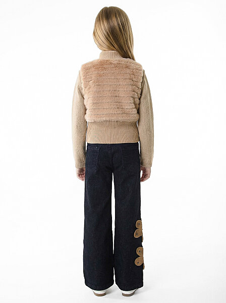 Kız Çocuk Folarlı 3'lu Alt Üst Takım 7-14 Yaş 3907-4907 Bej - 2