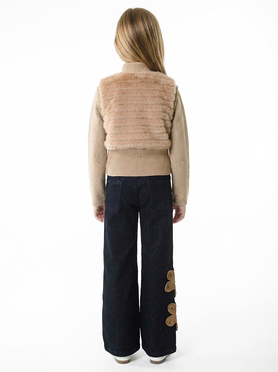 Kız Çocuk Folarlı 3'lu Alt Üst Takım 7-14 Yaş 3907-4907 Bej - 2