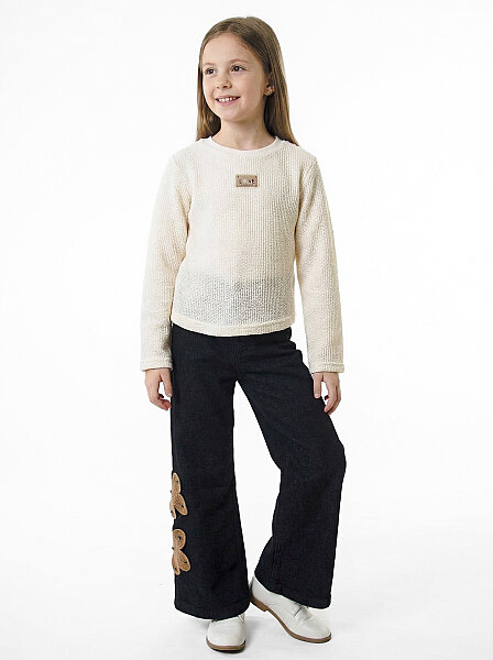 Kız Çocuk Folarlı 3'lu Alt Üst Takım 7-14 Yaş 3907-4907 Bej - 3