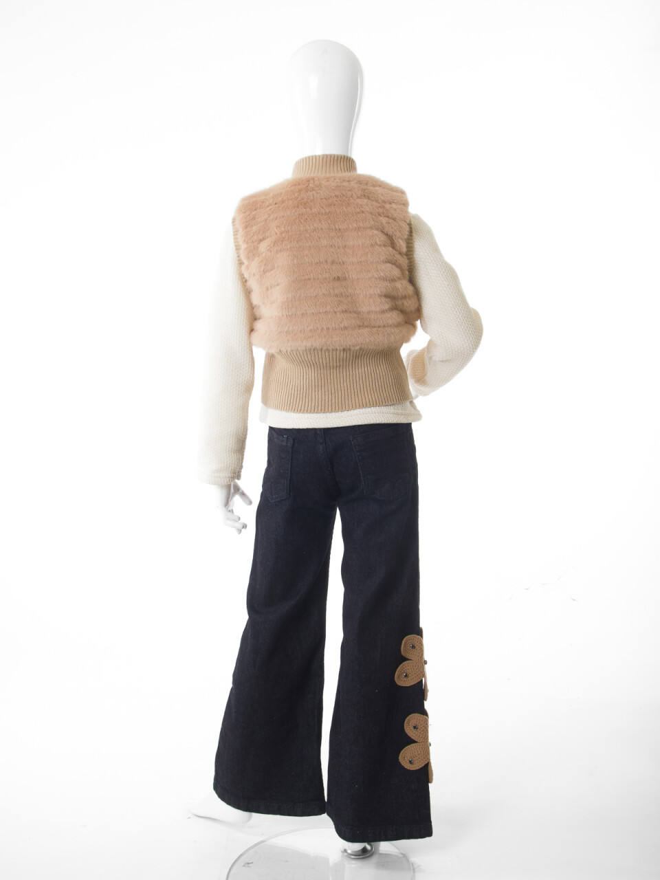 Kız Çocuk Folarlı 3'lu Alt Üst Takım 7-14 Yaş 3907-4907 Bej - 6