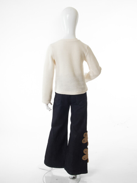 Kız Çocuk Folarlı 3'lu Alt Üst Takım 7-14 Yaş 3907-4907 Bej - 13