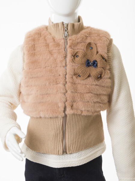 Kız Çocuk Folarlı 3'lu Alt Üst Takım 7-14 Yaş 3907-4907 Bej - 10