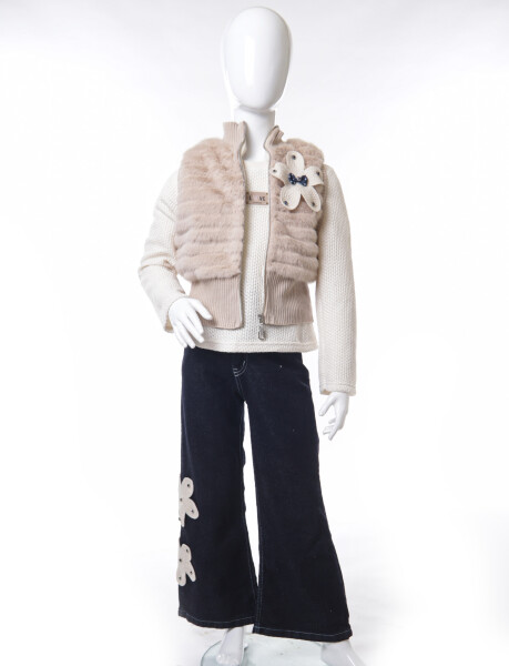 Kız Çocuk Folarlı 3'lu Alt Üst Takım 7-14 Yaş 3907-4907 Ekru - 6