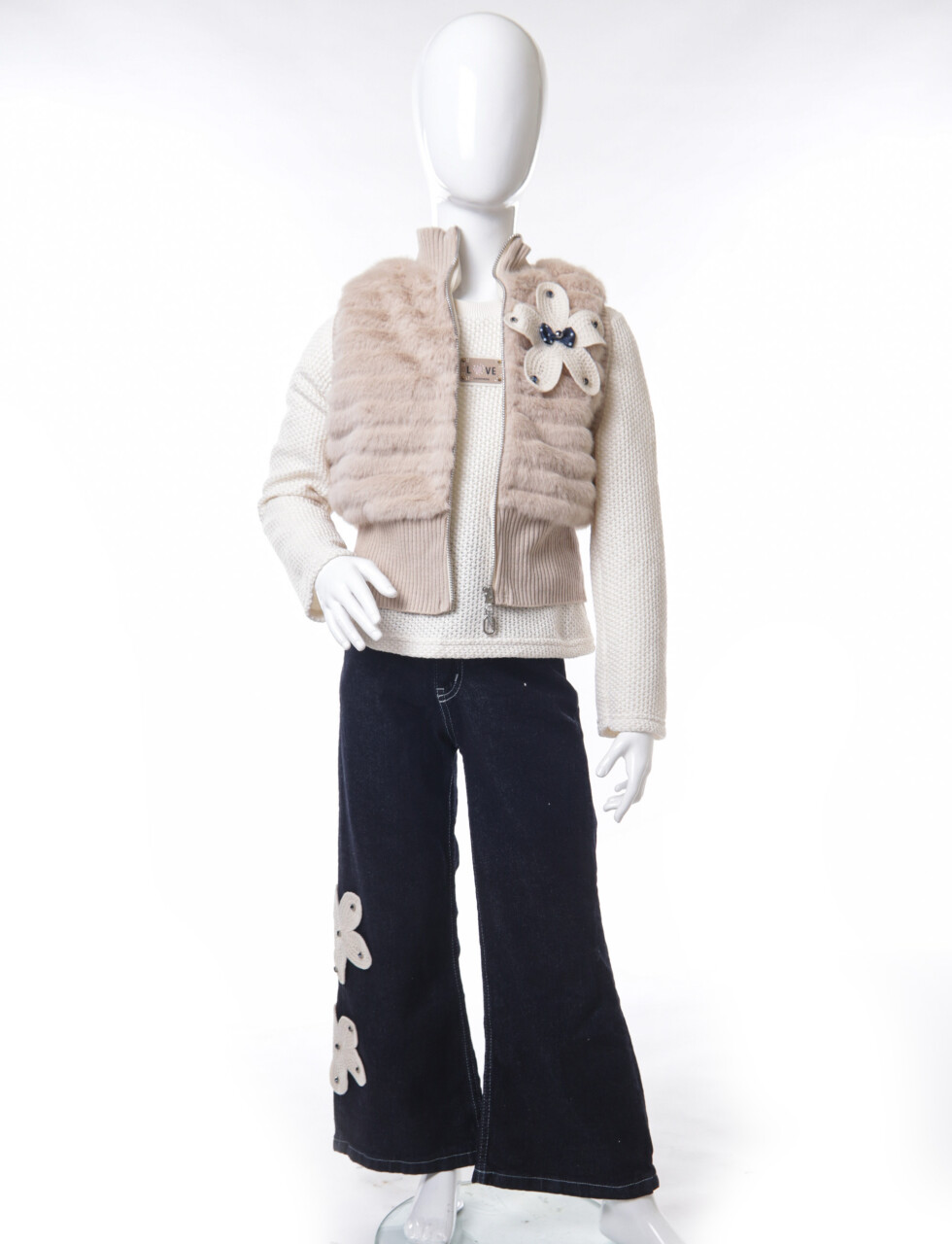 Kız Çocuk Folarlı 3'lu Alt Üst Takım 7-14 Yaş 3907-4907 Ekru - 6