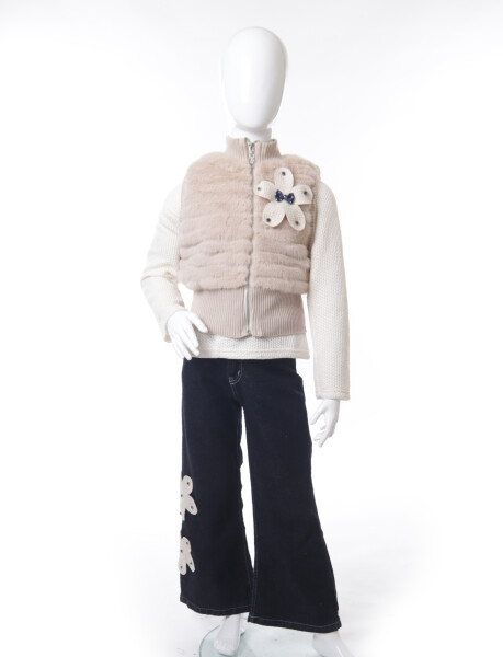 Kız Çocuk Folarlı 3'lu Alt Üst Takım 7-14 Yaş 3907-4907 Ekru - 10