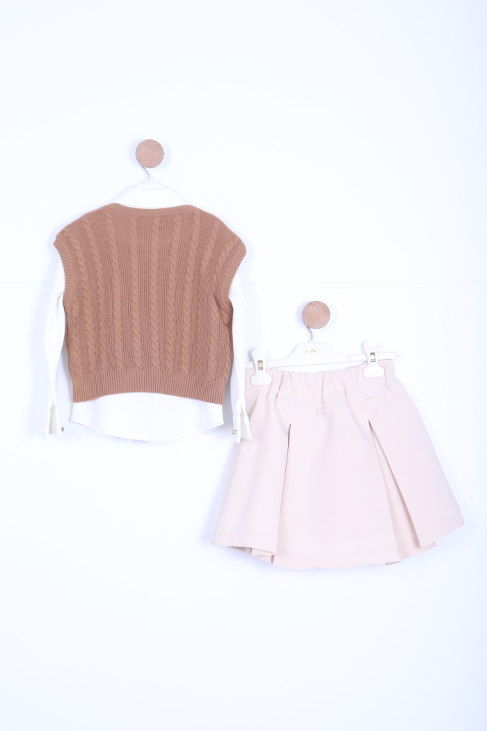 Kız Çocuk Etek Takım 3-7 Yaş 30041 Kahverengi - 5