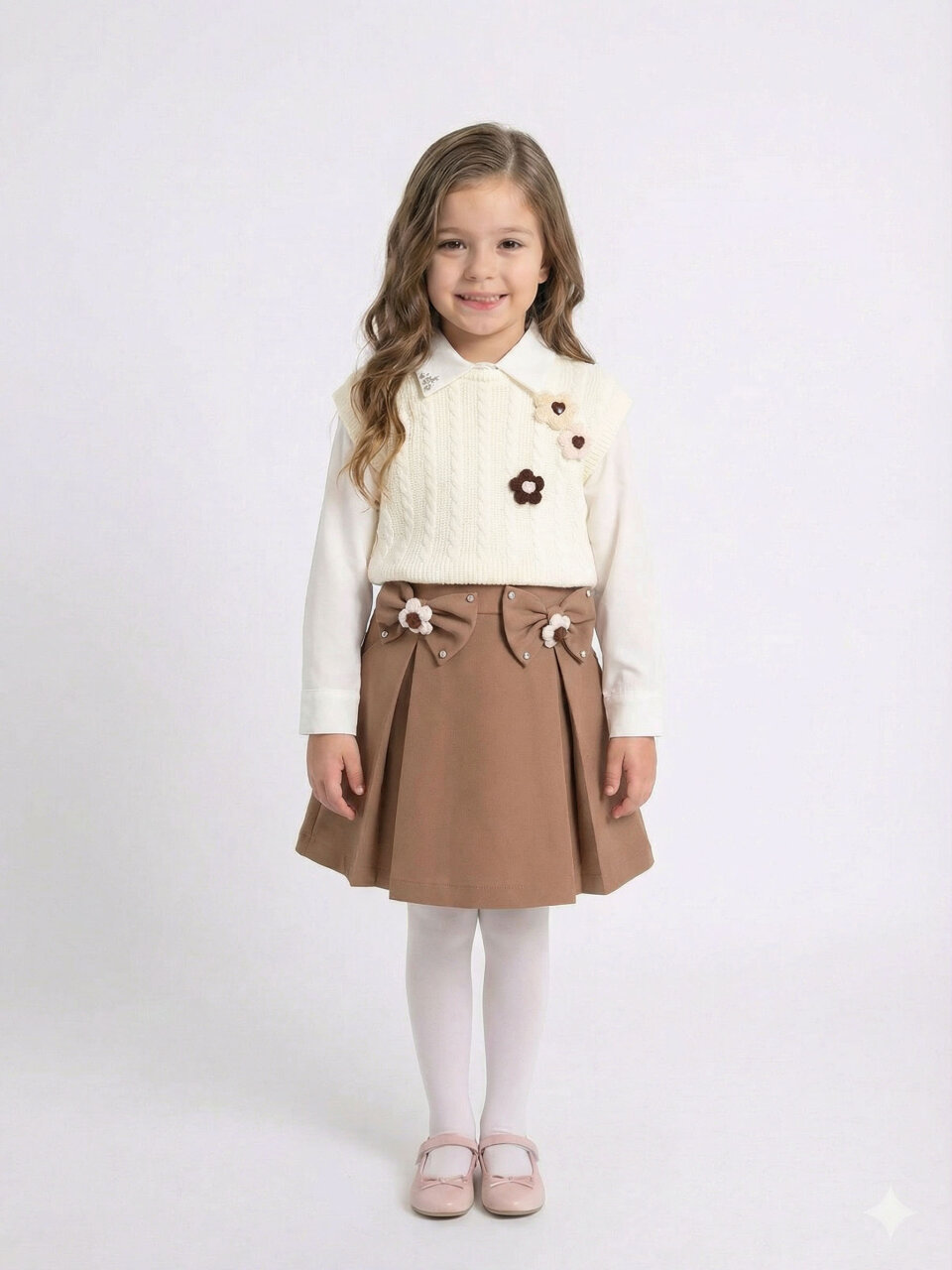 Kız Çocuk Etek Takım 3-7 Yaş 30041 Ekru - 1