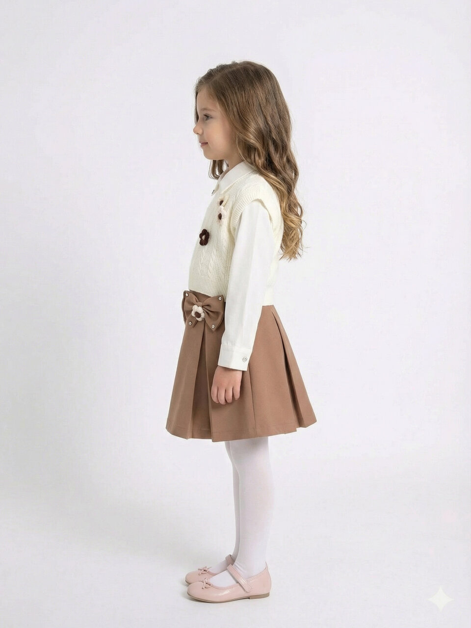 Kız Çocuk Etek Takım 3-7 Yaş 30041 Ekru - 2