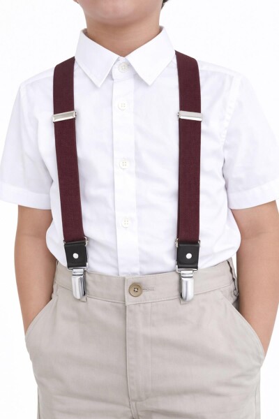 Ayarlanabilir Klipsli Bordo Çocuk Kemer Pantolon Askısı - 2