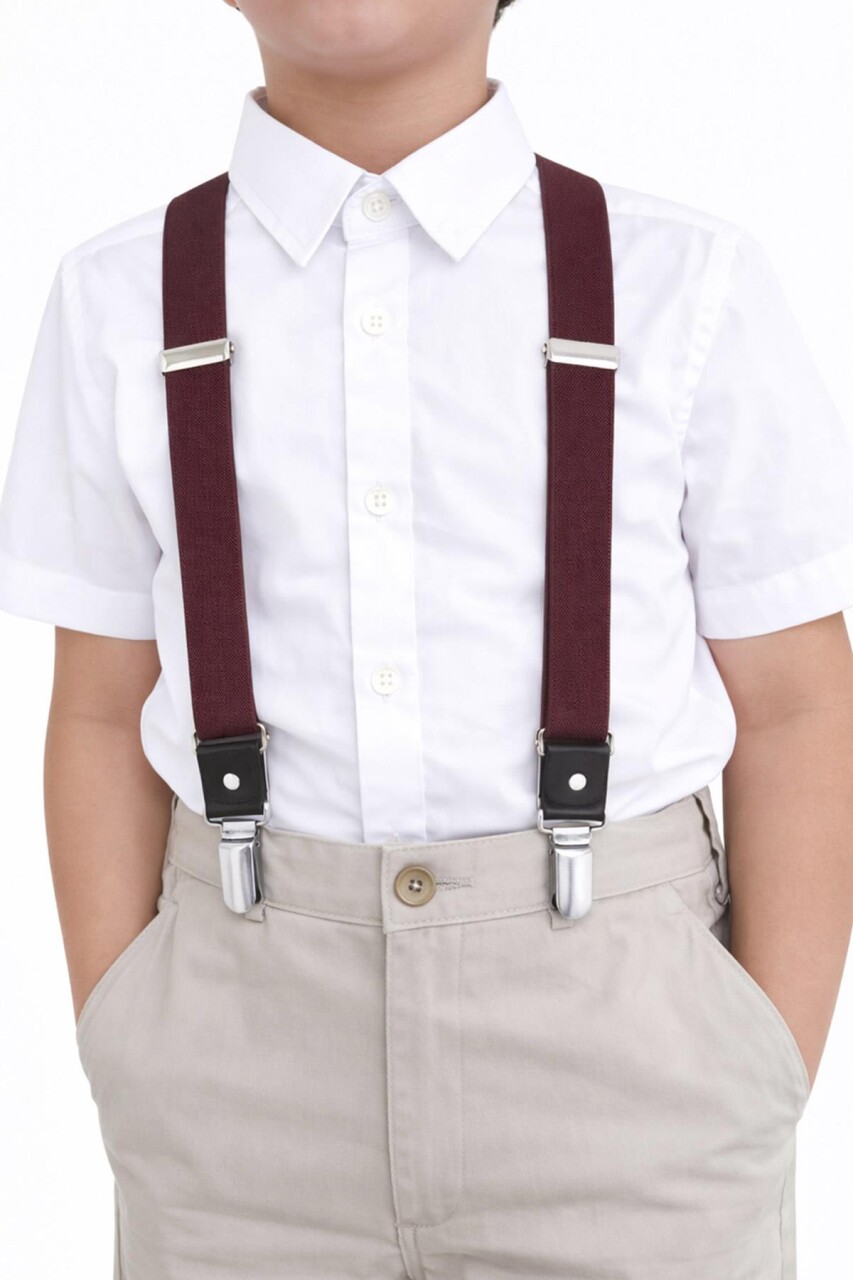 Ayarlanabilir Klipsli Bordo Çocuk Kemer Pantolon Askısı - 2