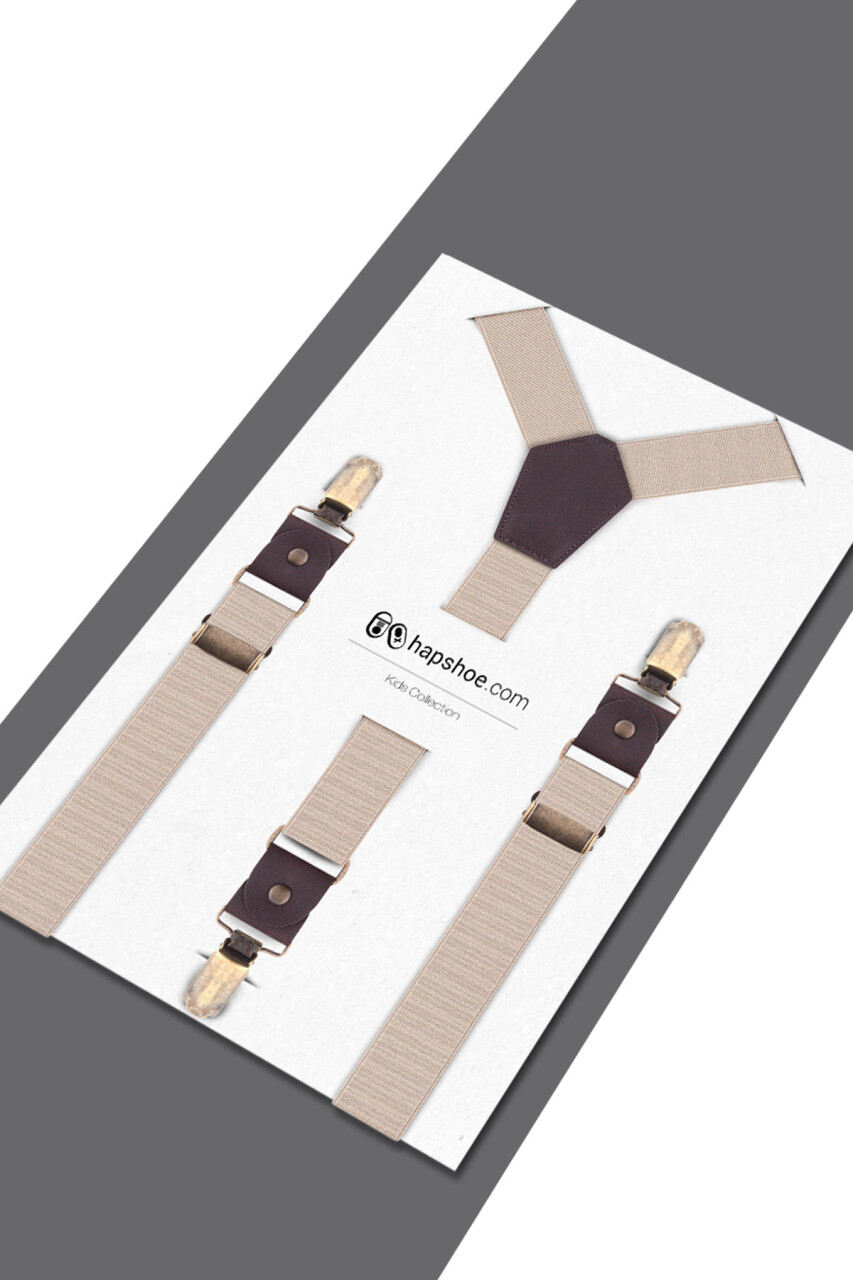 Ayarlanabilir Klipsli Bej Çocuk Kemer Pantolon Askısı - 4