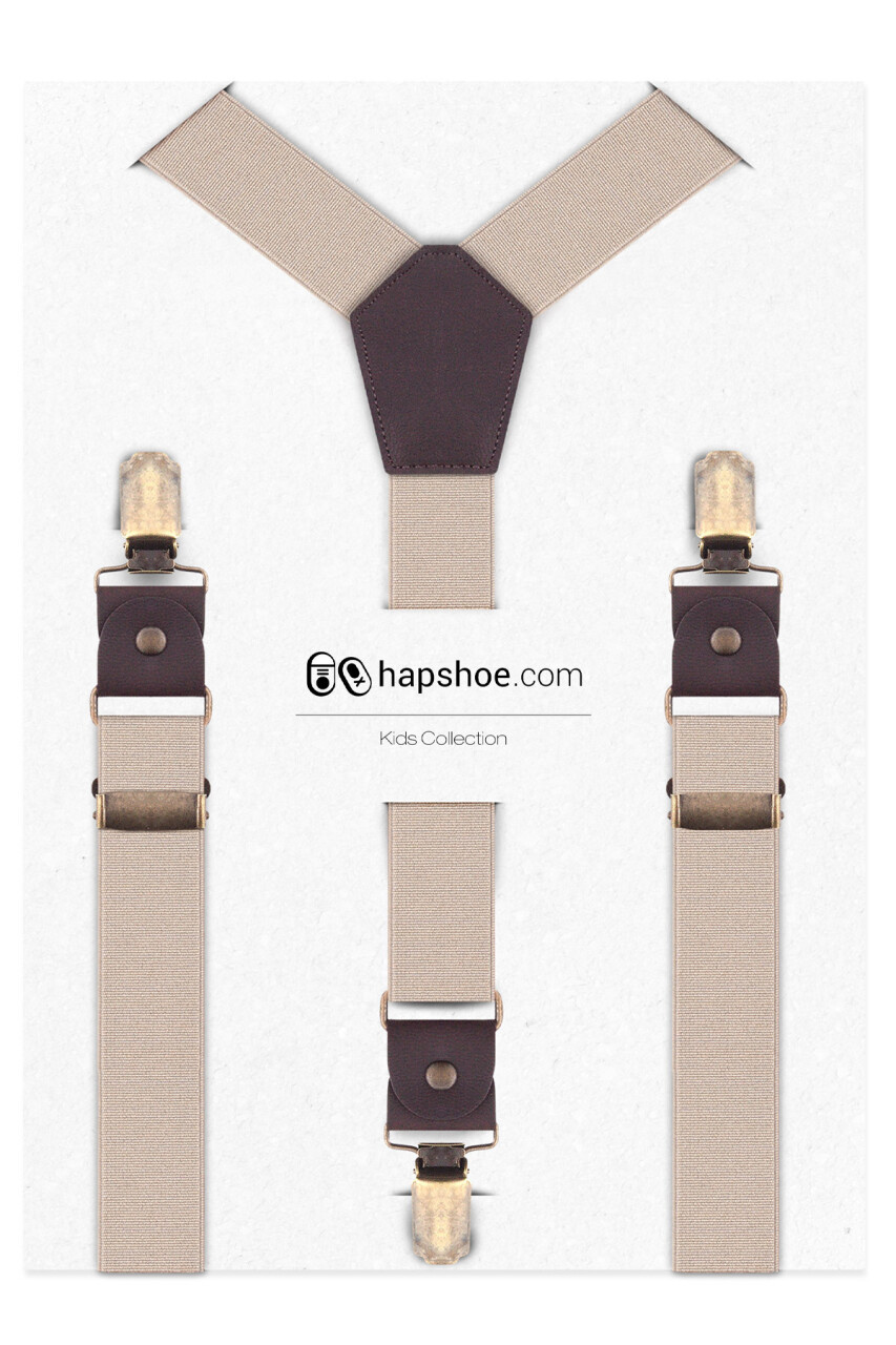 Ayarlanabilir Klipsli Bej Çocuk Kemer Pantolon Askısı - 8