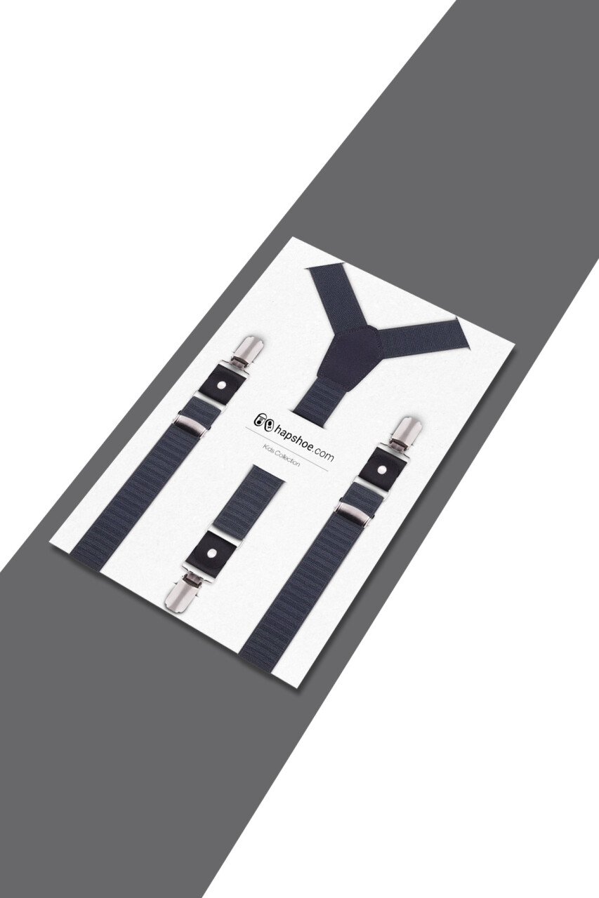 Ayarlanabilir Klipsli Gri Lacivert Çocuk Kemer Pantolon Askısı - 3