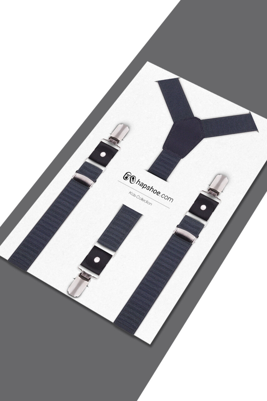 Ayarlanabilir Klipsli Gri Lacivert Çocuk Kemer Pantolon Askısı - 11