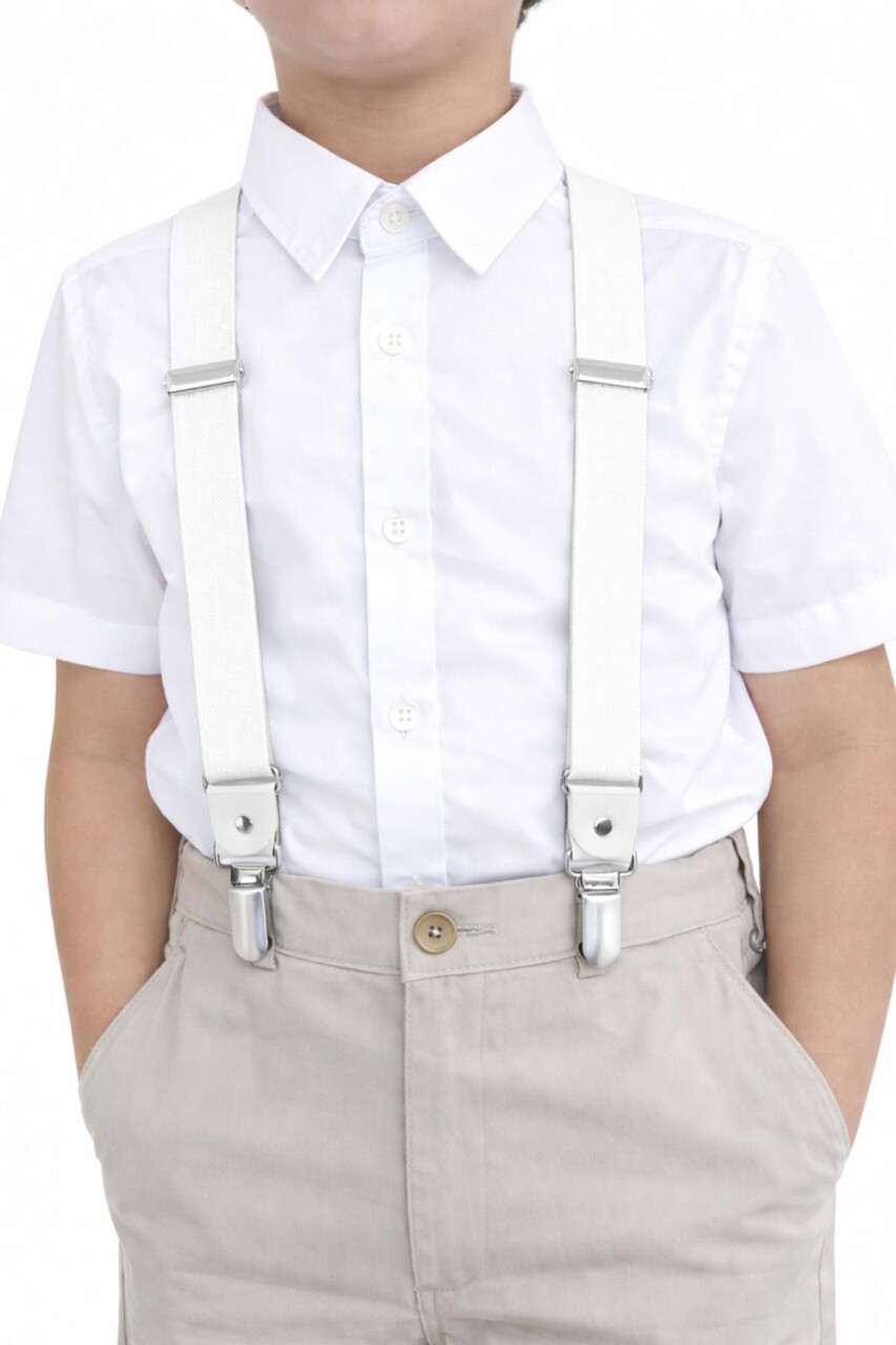 Ayarlanabilir Klipsli Beyaz Çocuk Kemer Pantolon Askısı - 9